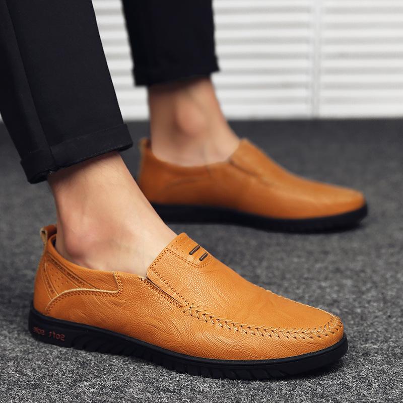 2025 Spring Men's Shoes Leather Soft Sole Personalized Beanie Shoes Men's Cheap Fashion Casual One-pedal Leather Shoes