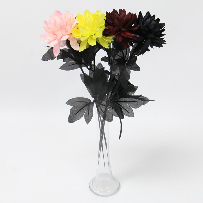 Burgundry Dahlia Black Artificial Flower Branch Wedding Flower Wall Arrangement Materials Halloween Fake Flower Table Home Decor