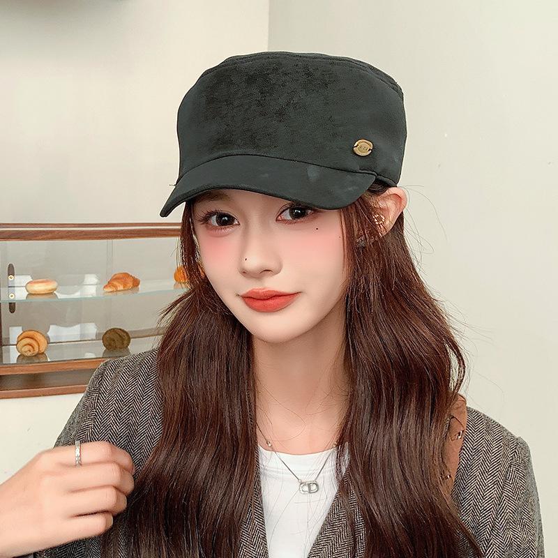 Retro Pleated Suede Flat-top Equestrian Hat for Women In Autumn and Winter Newsboy Hat Versatile Face Showing Small Duck Tongue Beret