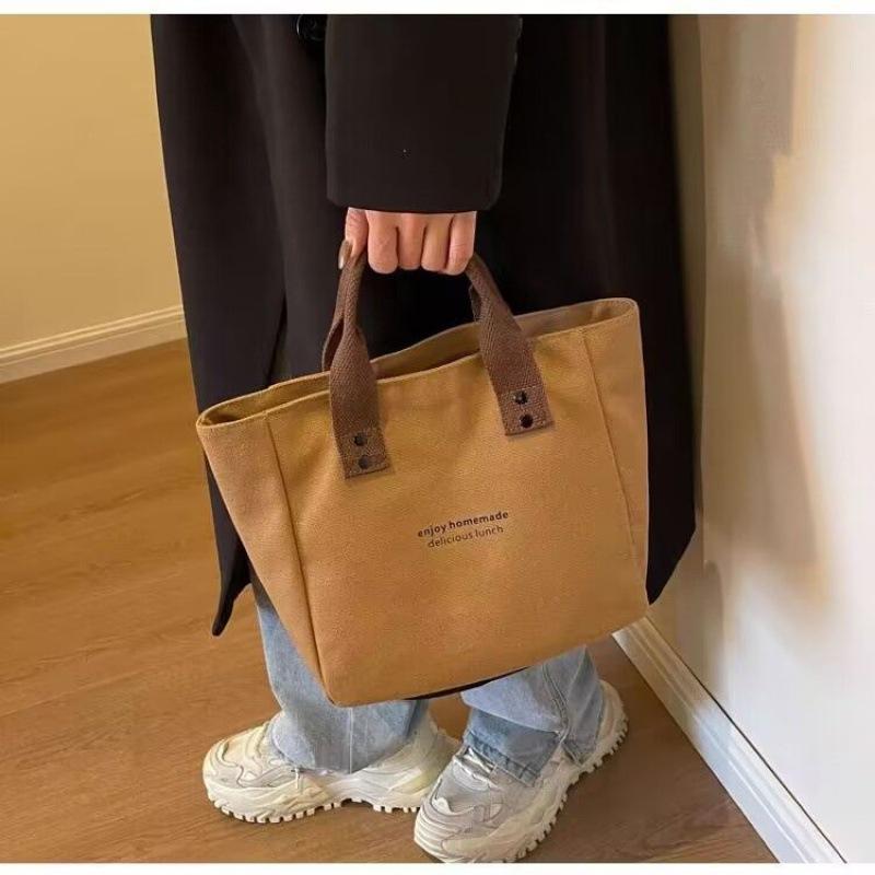 Canvas solid color handbag, Japanese-style bento, mommy, office workers, going out with food, simple and fashionable, handbag girl