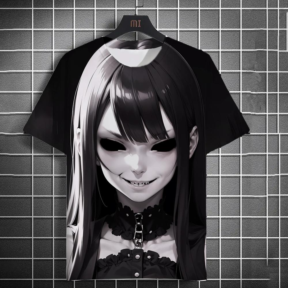 Summer New Men's Casual Short Sleeve T-Shirt Halloween Vampire Anime Girl Comfortable Breathable Retro Printed Short Sleeve