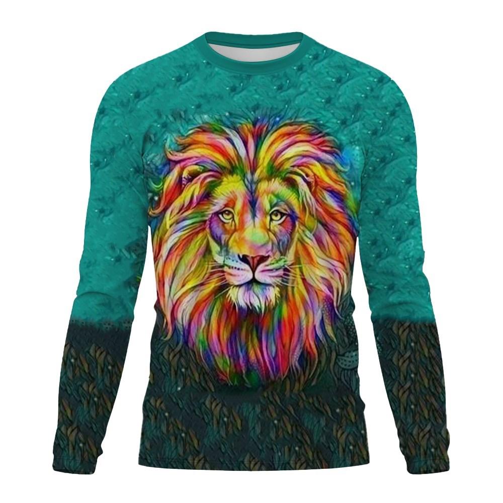 

Новая осенняя мужская футболка с круглым вырезом и длинным рукавом, 3D-принт, модный рисунок животных и льва, топ, пуловер, футболки, мужская одежда 6XL