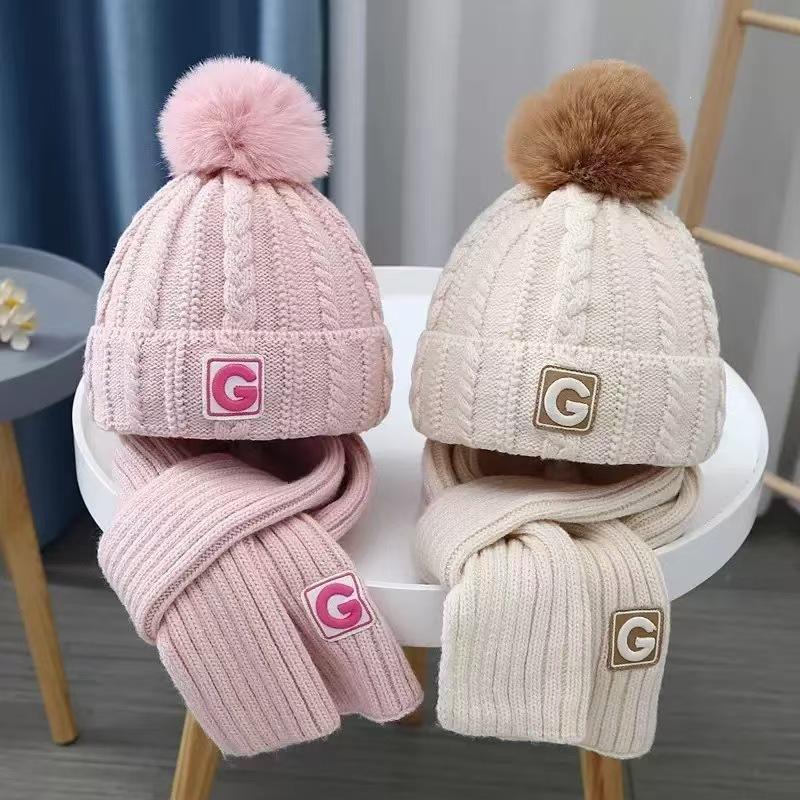 Children'S Two-Piece Hat And Scarf Set For Autumn And Winter Boys And Girls Knitted Scarf Warm And Versatile Woolen Hat
