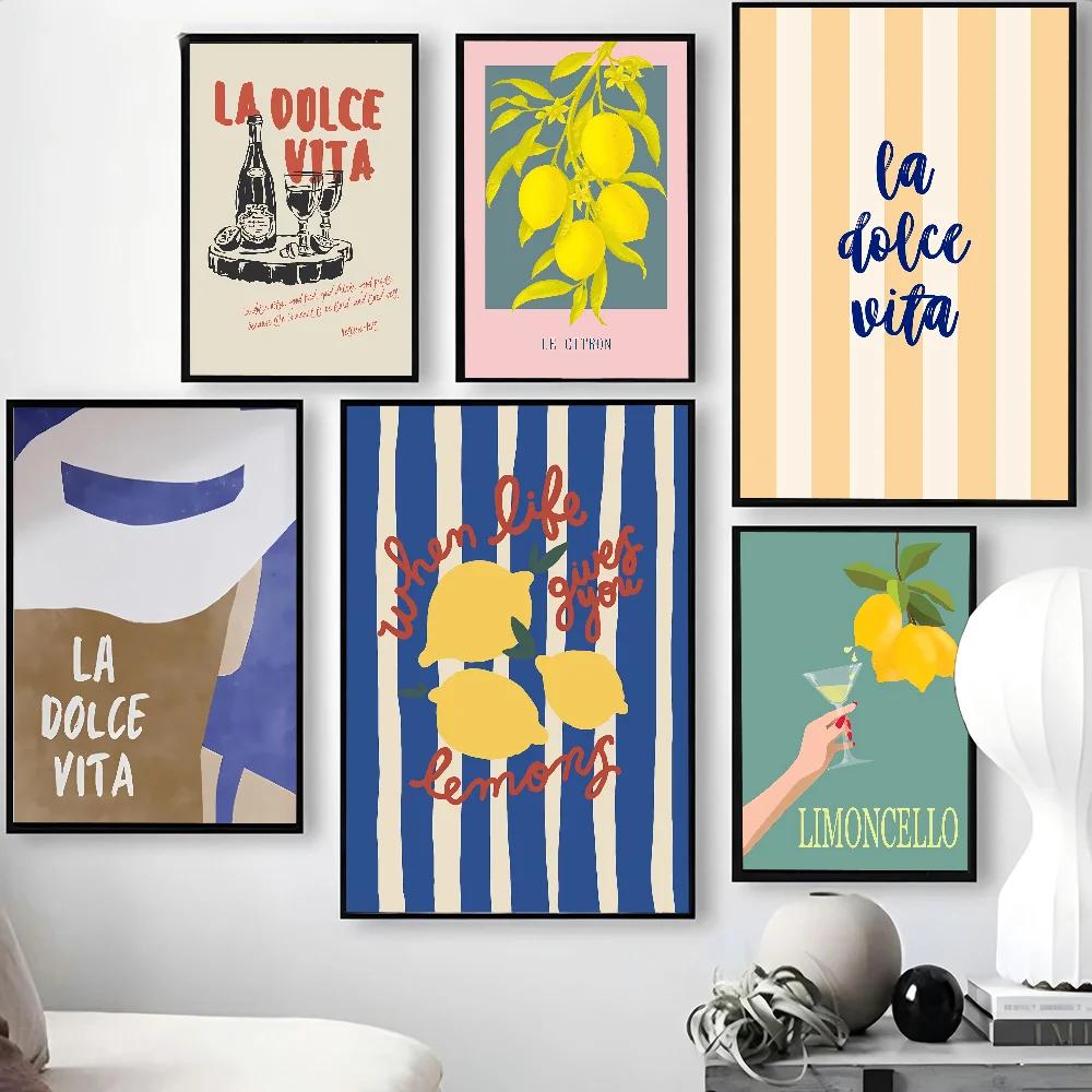 Minimalist La Dolce Vita Lemon Canvas Poster Fresh Lemon Fruit Wall Art for Modern Living Room Bedroom Bar Cafe and Home Decor