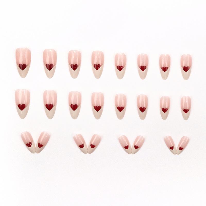 Red Heart Long Almond Press-On Nails - Simple, Versatile Daily Nail Art Patches, One Size