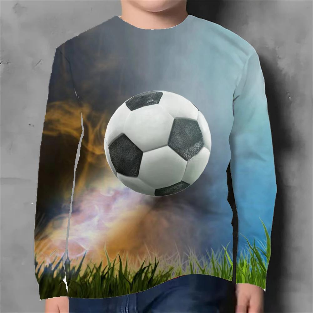 Frühlings- und Herbst-Rundhals-Oberteil mit 3D-Druck-Fußballmuster, modisch, lässig, langärmelig, Kinder-Jungen-T-Shirts