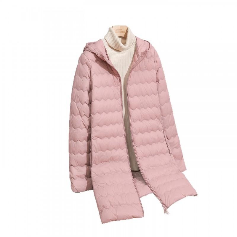 Lightweight Womens Mid-Length Hooded Duck Down Coat Slim Fit Warm Winter Jacket Petite Seniors