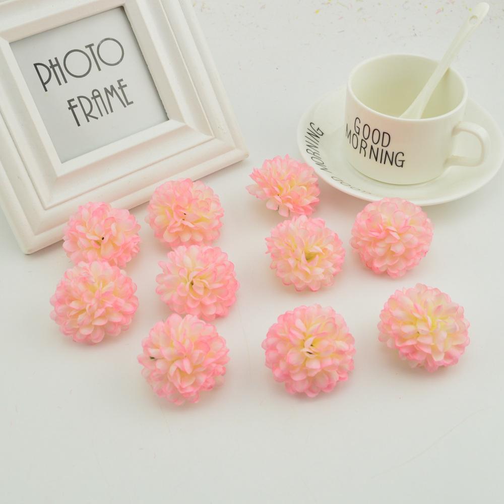 200PCS Artificial Flowers Cheap 5CM Silk Chrysanthemum Heads Home Wedding Decoration Wall Wreath for Christmas Garden Door Fake