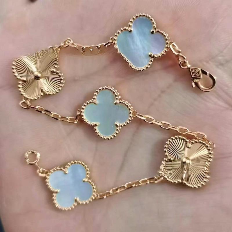 Exquisite Four-leaf Clover Bracelet for Women Five-flower Bracelet Double-sided Natural White Mother-of-pearl and Carnelian Bracelet