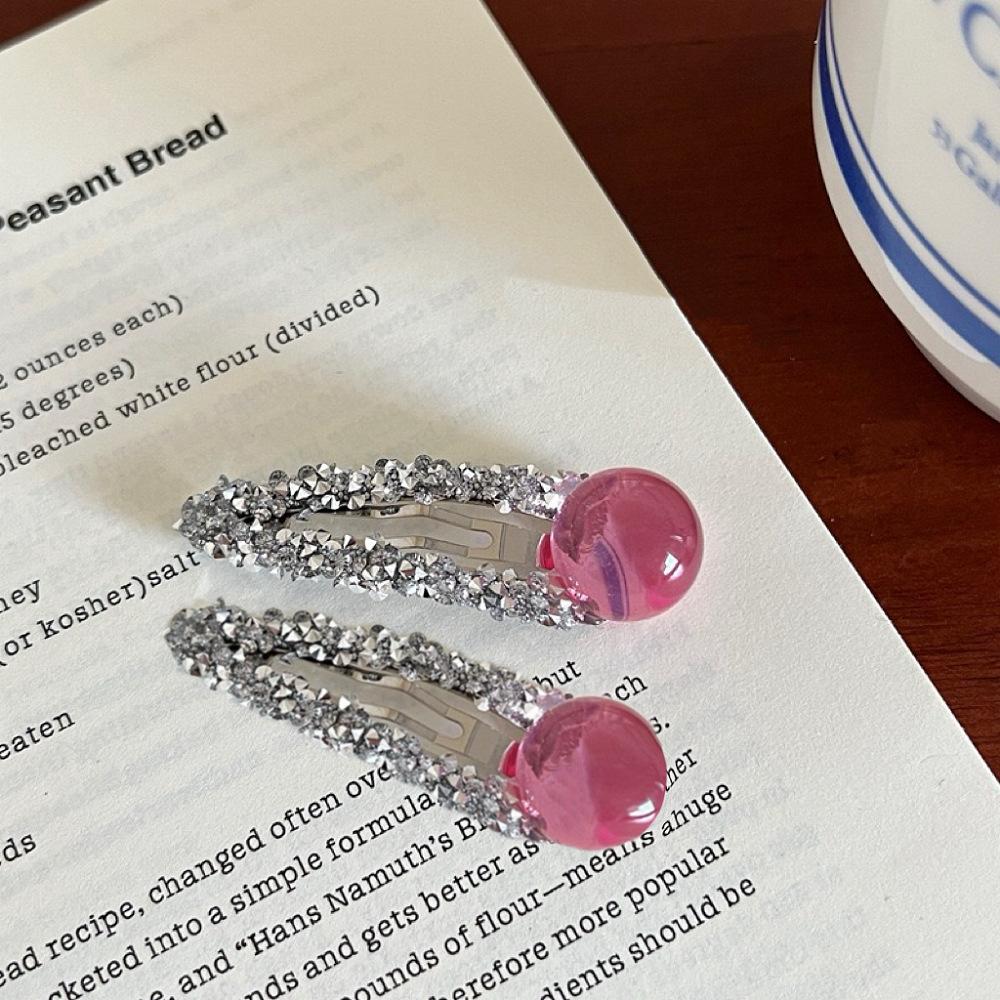 

Oxygen Sensation! High Transparency Colored Round Bead Hair Clip With Sparkling Broken Diamonds BB Korean Style Bangs Edge Accessory