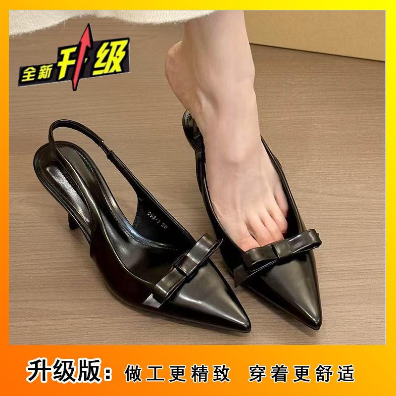 Elegant temperament bow high heels 2025 autumn new thin heel bag head strap pointed fashion sandals women
