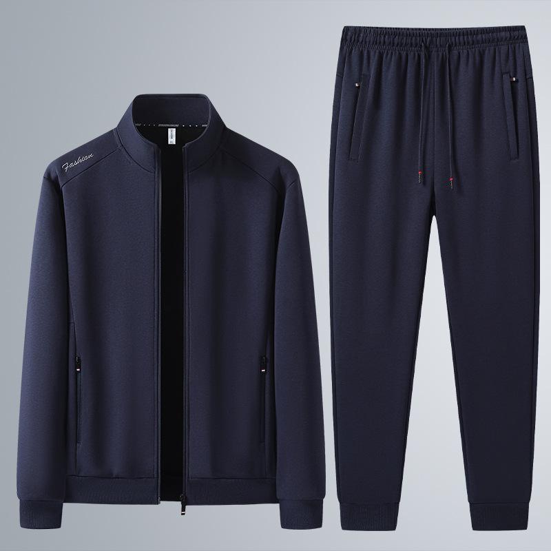 Spring and Autumn Cotton Sports Suit Stand-up Collar Sweater Men's Middle-aged and Elderly Casual Handsome Cardigan Loose Two-piece Suit Plus Size