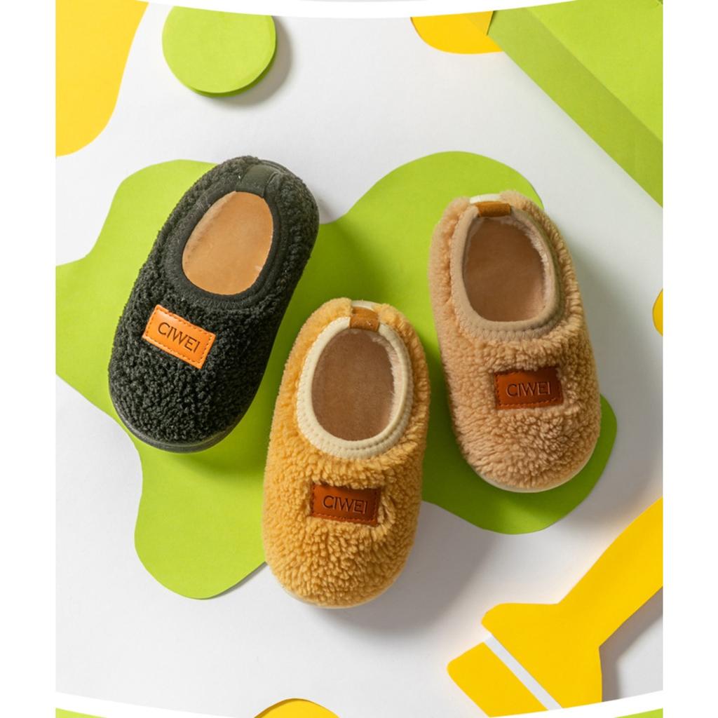 Children's Cotton Slippers, Winter Hairy Shoes, 1-6 Year Old Female Baby Bags, Heels, Indoor Home Cotton Shoes, Warm Slippers