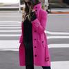 Cappotto da donna con colletto alla coreana, maniche lunghe, vestibilità aderente, misto lana, casual, monopetto, lunghezza media
