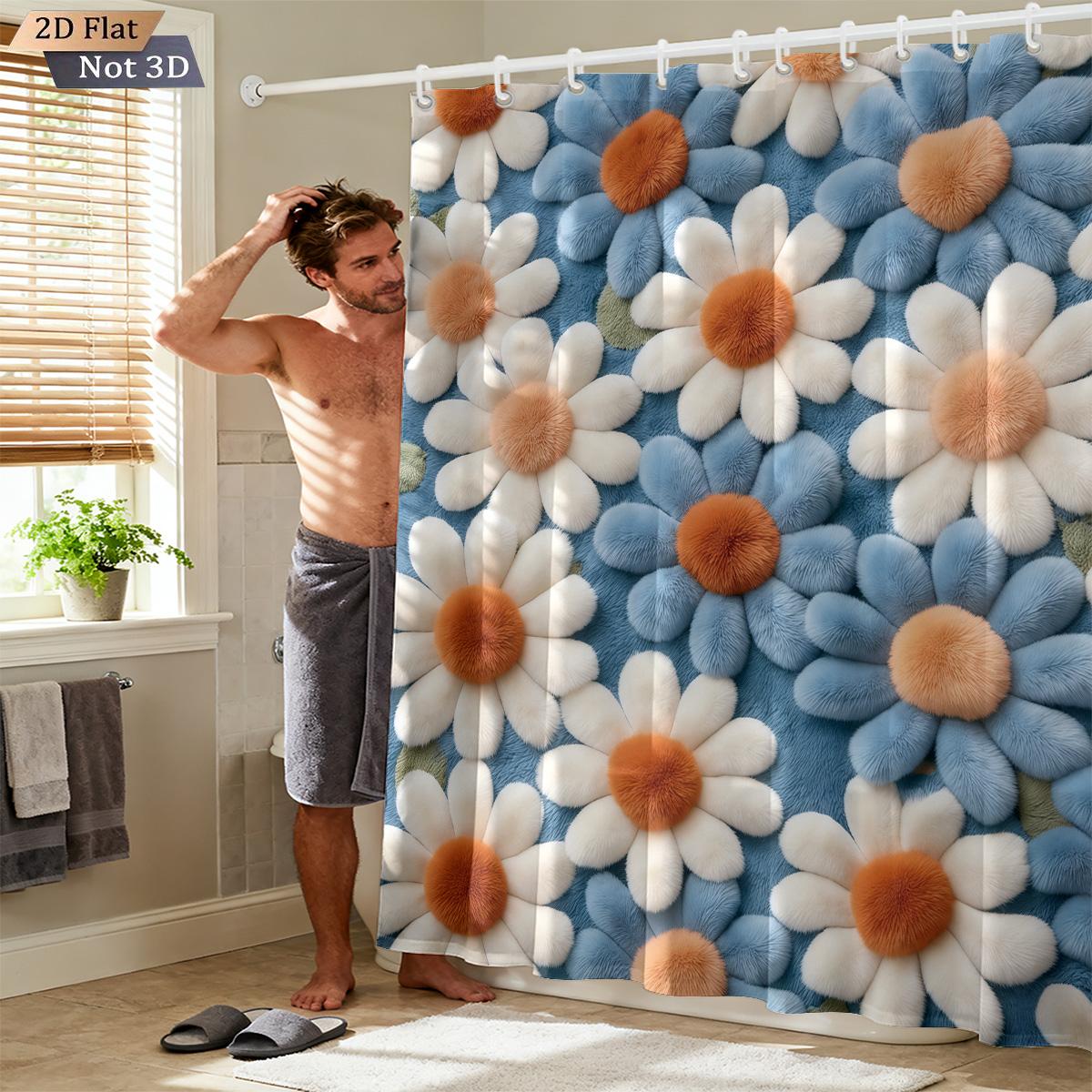 

1Pc Colorful Beautiful Daisy Flower Printed Waterproof Shower Curtain Partition Privacy Hanging Curtain With 12 Hooks W60H190(CM)-1 Pcs