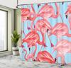 Flamingo Shower Curtain with Hooks – Tropical Pink Flamingos Pattern, Blue Coral Background, Exotic Nature Art Decor