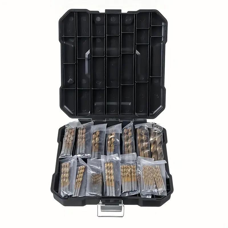 

Набор сверл из быстрорежущей стали с титановым покрытием, 99 шт., 1,5–10 мм, круглая ручка — идеально подходит для деревообработки, пробивки стальных и железных листов.