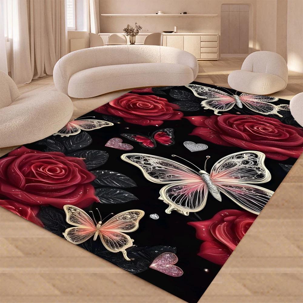 Red Rose Carpet Rug for Home Living Room Bedroom Sofa Doormat Decor,kids Game Area Rug Floor Mat Gift