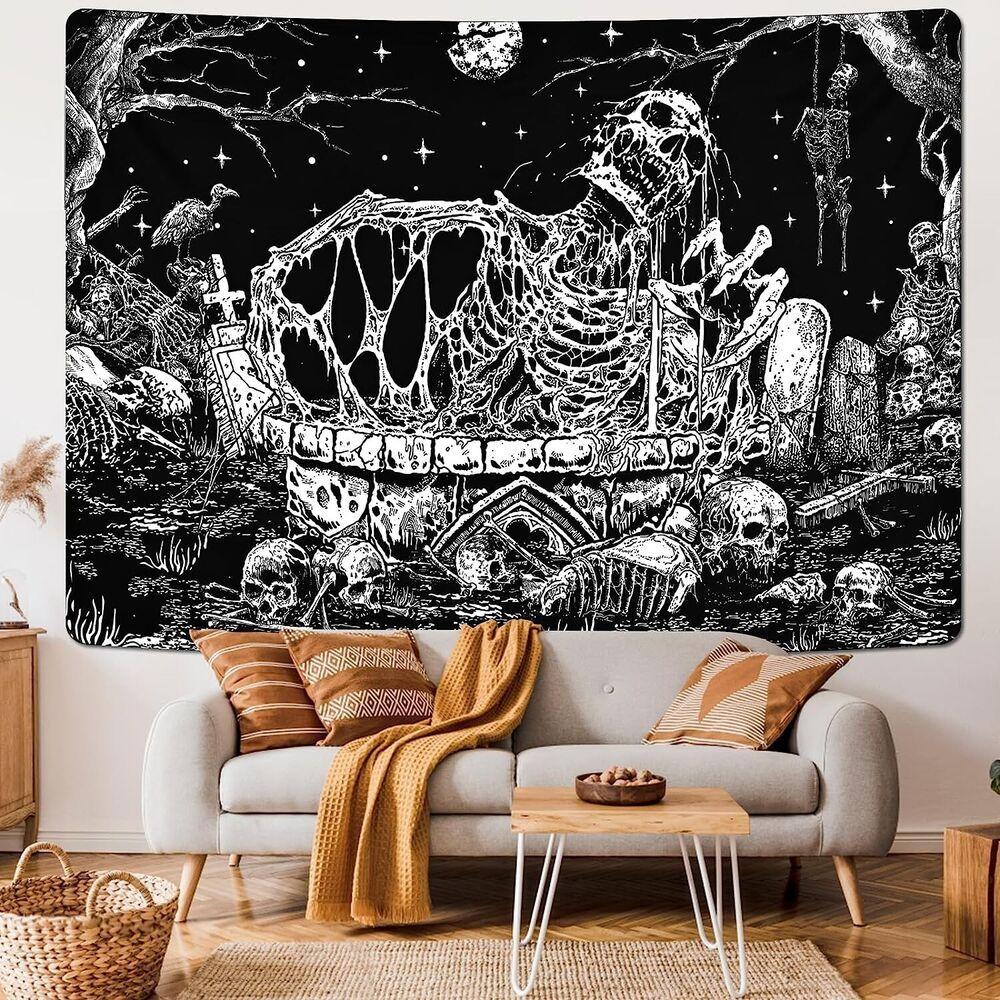 Gothic Skeleton Tapestry Black White 75x100