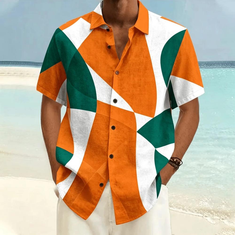 Bunte Patchwork-Muster Hawaiian-Hemd für Herren Geometrisch 3D-Druck Kurzarm Sommer Revers Aloha-Hemden Übergroße Blusen