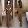 Fashionable Women's Summer Stylish Loose-fitting Slimming and Belly-covering Short-sleeved Wide-leg Pants Set