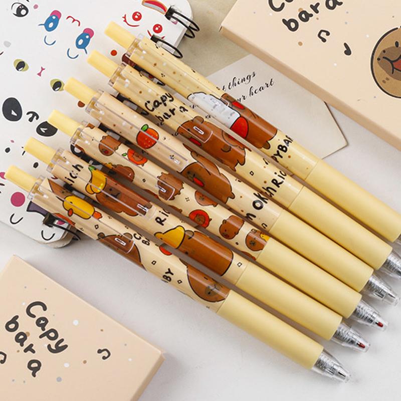 6Pcs Kawaii Cute Capybara Gel Pens Quick-Drying Writing Smooth Pen Cartoon Pressing Neutral Pen Student Stationery Gifts