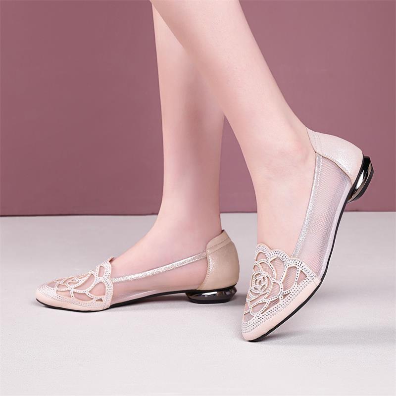 

Женские туфли-лодочки из мягкой кожи, сетчатые, на плоской подошве, с вырезами, на плоском каблуке, женские летние 2025, новая модель, с квадратным носком, матовые, большого размера 40 бежевый