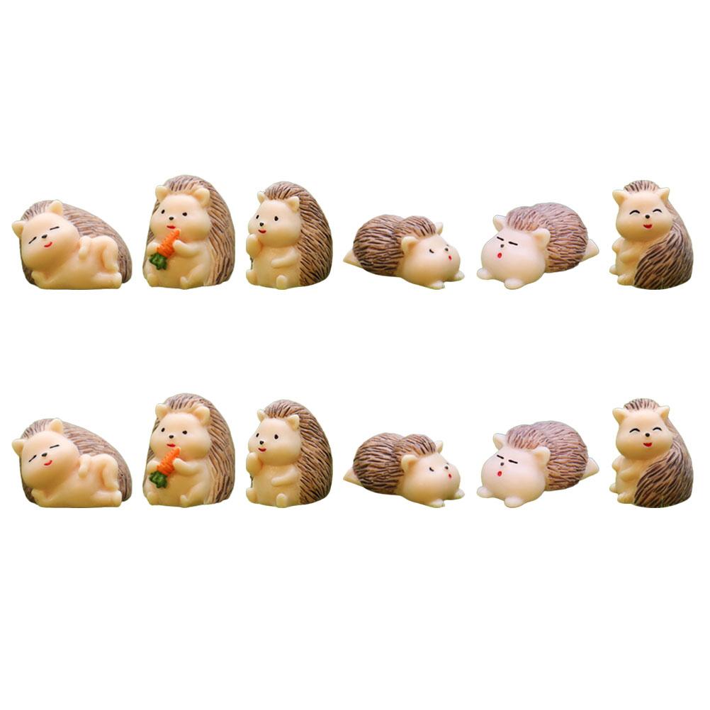 12 Pcs Mini Simulation Hedgehog Ornament Resin Animal Decoration Adornment Statue Figurines