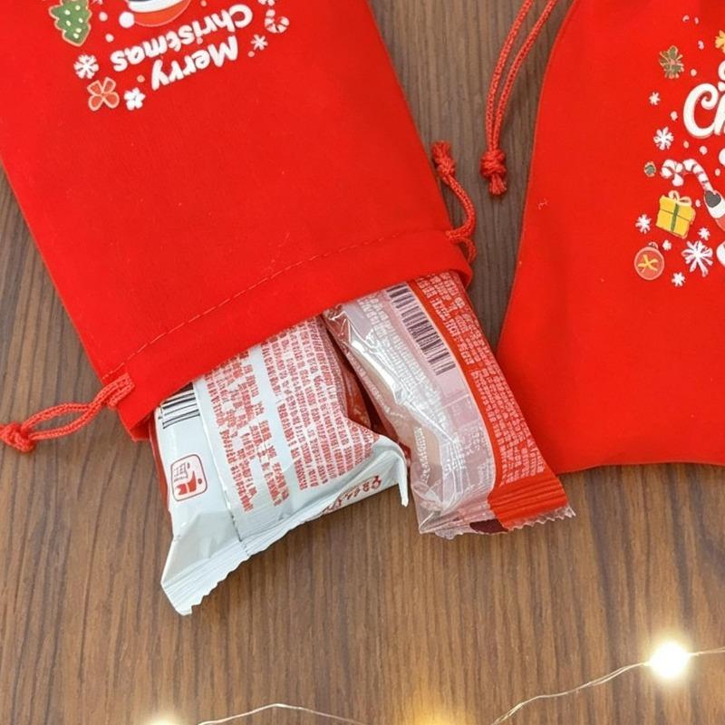 Christmas Gift Bag Drawstring Red Velvet Bags for Candy Biscuit Snack Packaging Pouch Xmas Tree Festive Party Gift Holders