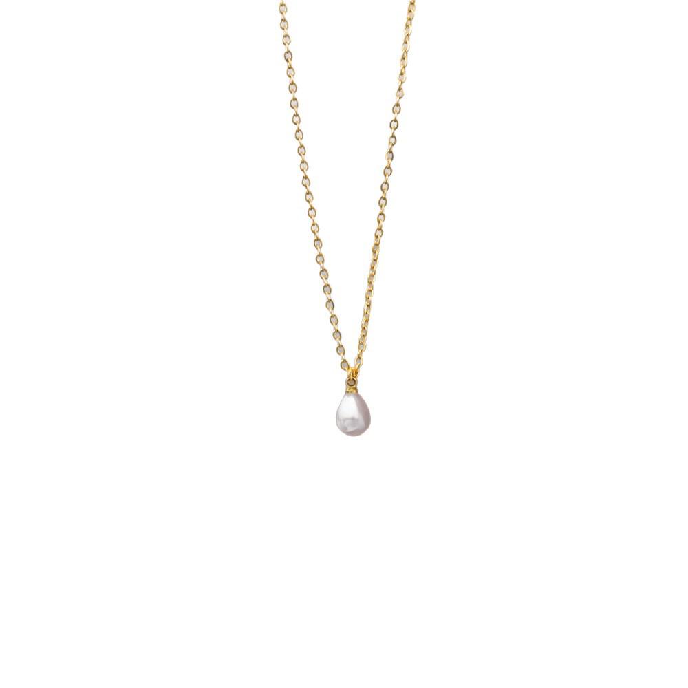 Elegant Faux Pearl Water Drop Titanium Steel Choker Necklace for Women