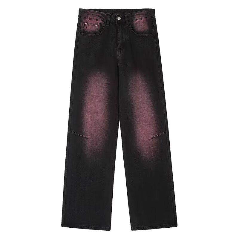 

2024 Unisex American Retro Purple Tie-Dye Distressed Loose Straight-Leg Jeans 3XL