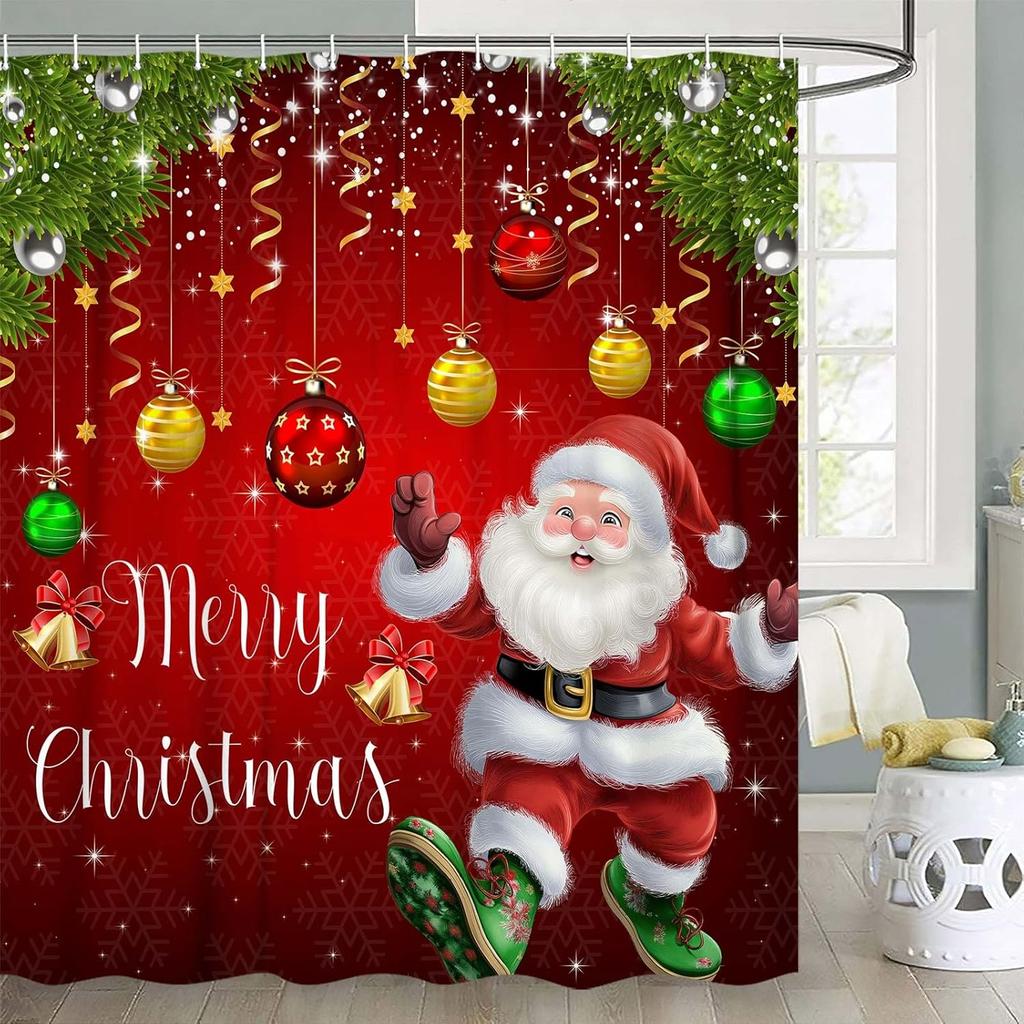 Christmas Santa Claus Shower Curtain, Merry Christmas Pink Santa Claus Waterproof Fabric Shower Curtain, Funny Xmas Santa Winter