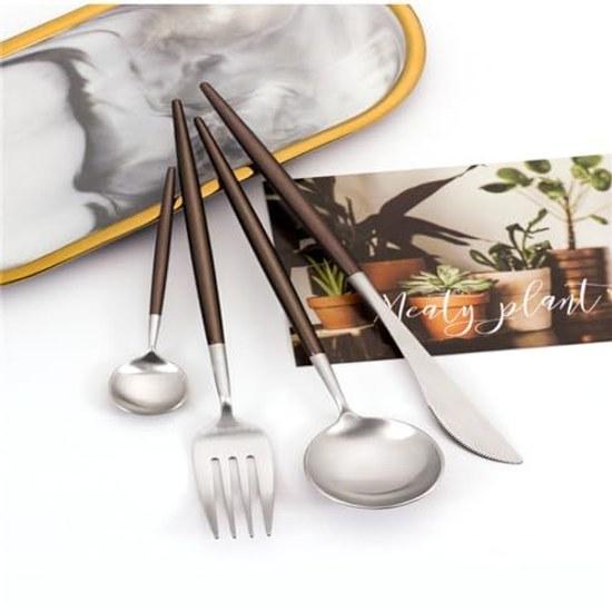 Andoo Cutlery Set Gold Stylish Tableware Stainless Steel Dinner Knife Spoon Fork Glossy Steak Table Dessert Pasta Sharp Chopsticks Chopstick Western +