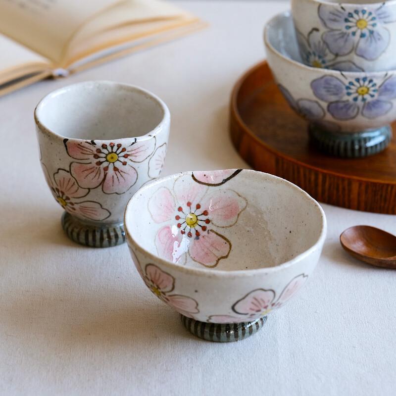 Ruhan Seto Hand-Painted Pastel Flower Rice Bowl