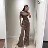 European & American Style Off-Shoulder Knit Top and Wide Leg Pant Set for Women