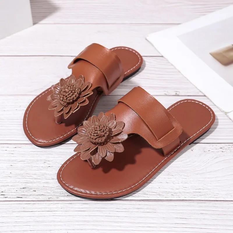 Fashion 2025 Hot Sale Summer New Open Toe Women's Slippers Plus Size Appliques Flat with Round Toe Outdoor Casual Daily Thong Sandals
