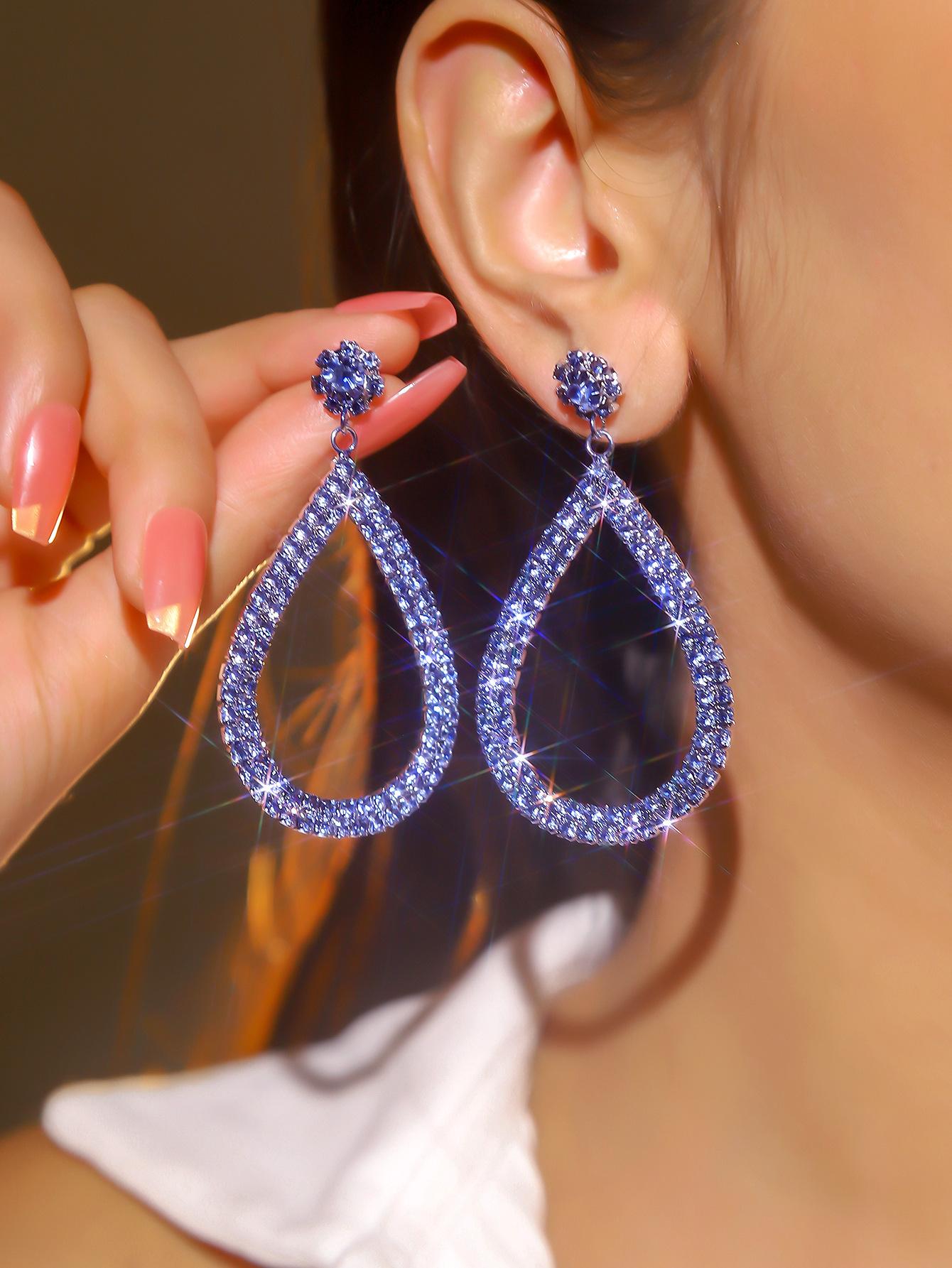 

High-end full diamond long earrings for women, fashion temperament rhinestone bridal ear jewelry earrin