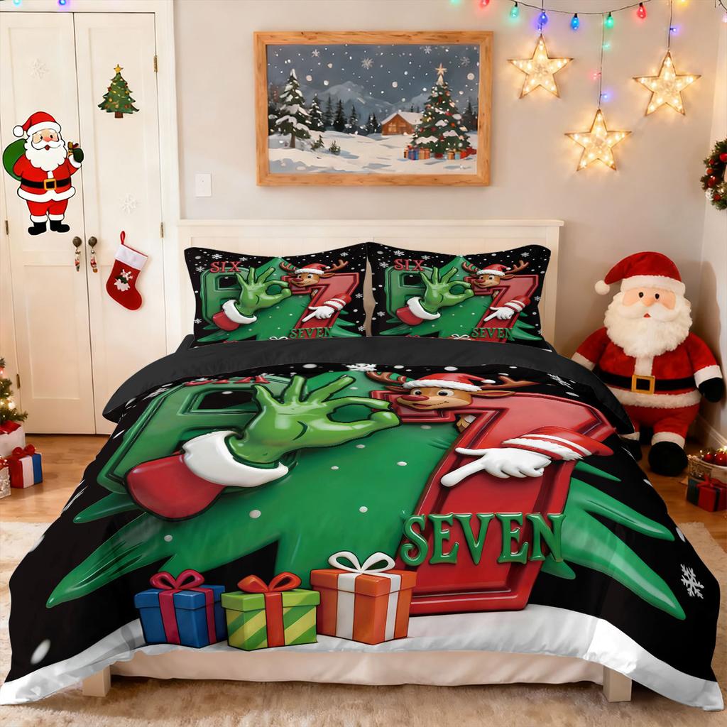 Bed Three-Piece Set Green Hair Monster Hand Pillow Cover Quilt Cover Digital Printing Bedding