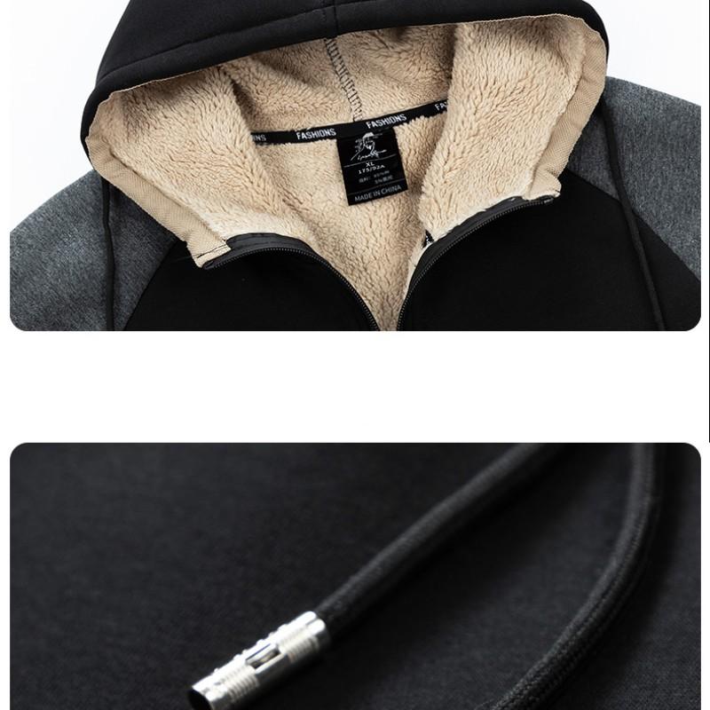 Men's Autumn and Winter with Cashmere Thickened Warm Lamb Cashmere Sports Two-piece Hooded Cardigan Sweatshirt Trousers New Suit