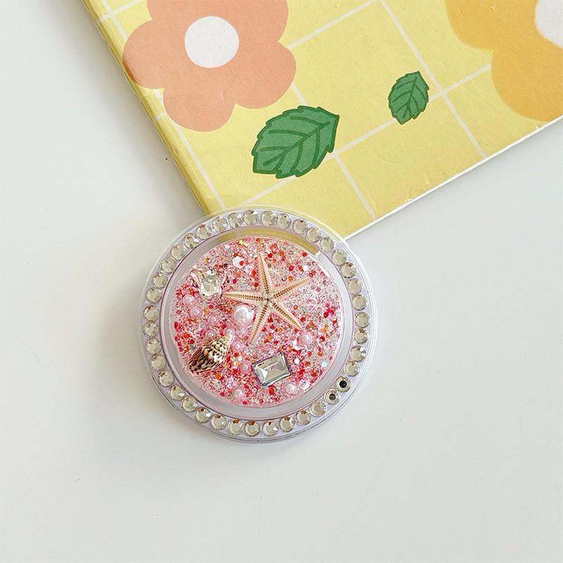 Small Fresh Ocean Sea Star Snail Shell Phone Airbag Bracket Adhesive Drip Glue Circular Sparkling Pink Glitter Ring Buckle