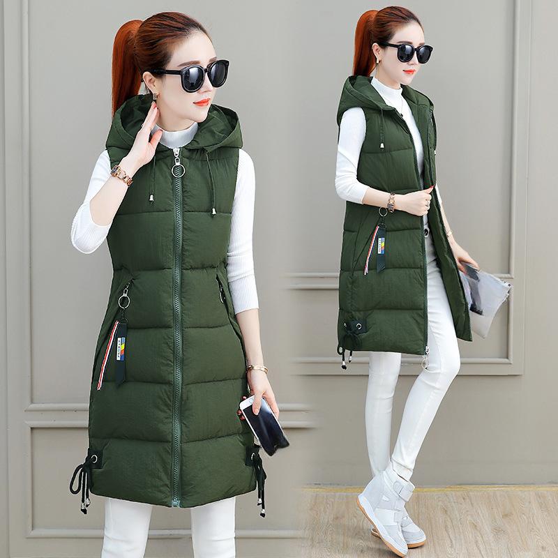 Cotton Vest Women's Mid-length Autumn and Winter Fashion Hooded Slim Plus Size Cotton Vest