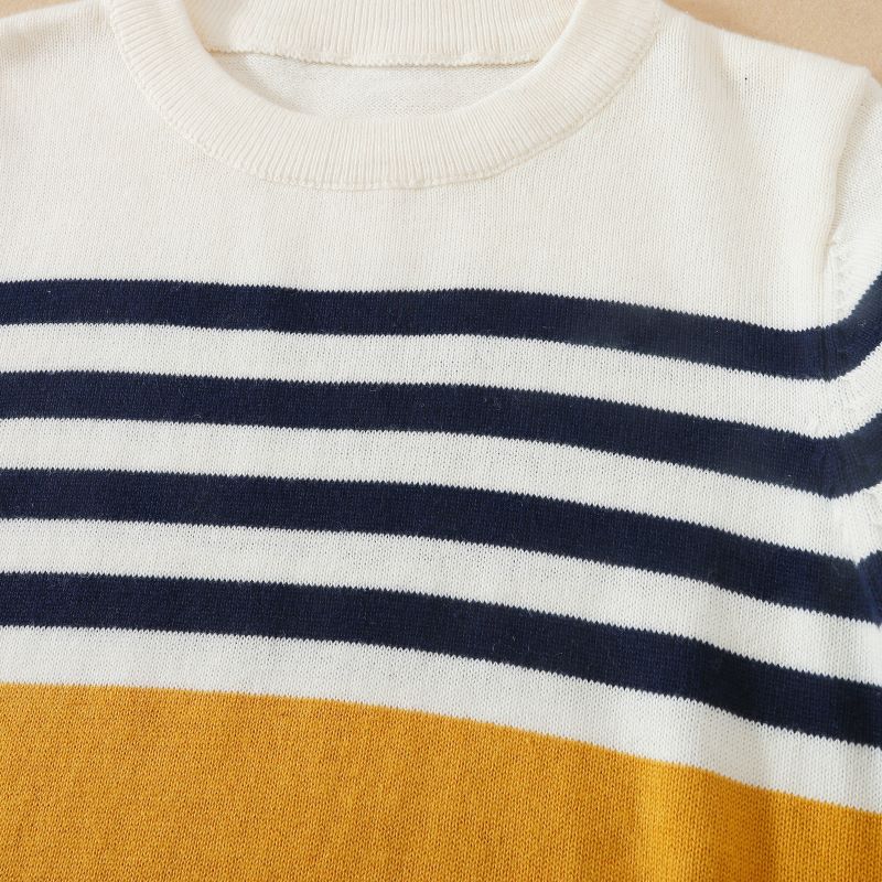 Frühling Herbst Baby Jungen Lange Ärmel Baumwolle Gestrickter Fester Pullover Pullover Kinder Zopfmuster Kleidung Langarm Runder Kragen Gestreiftes Sweatshirt