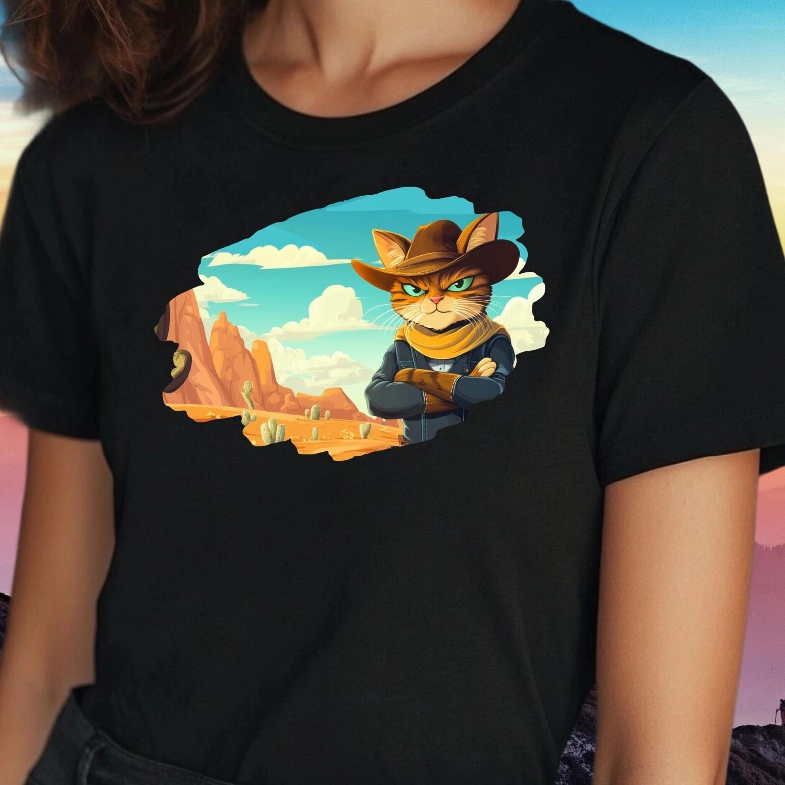 T-Shirt Herren Cowboy Katze Cartoon Motiv Baumwolle Größe S bis 5XL L