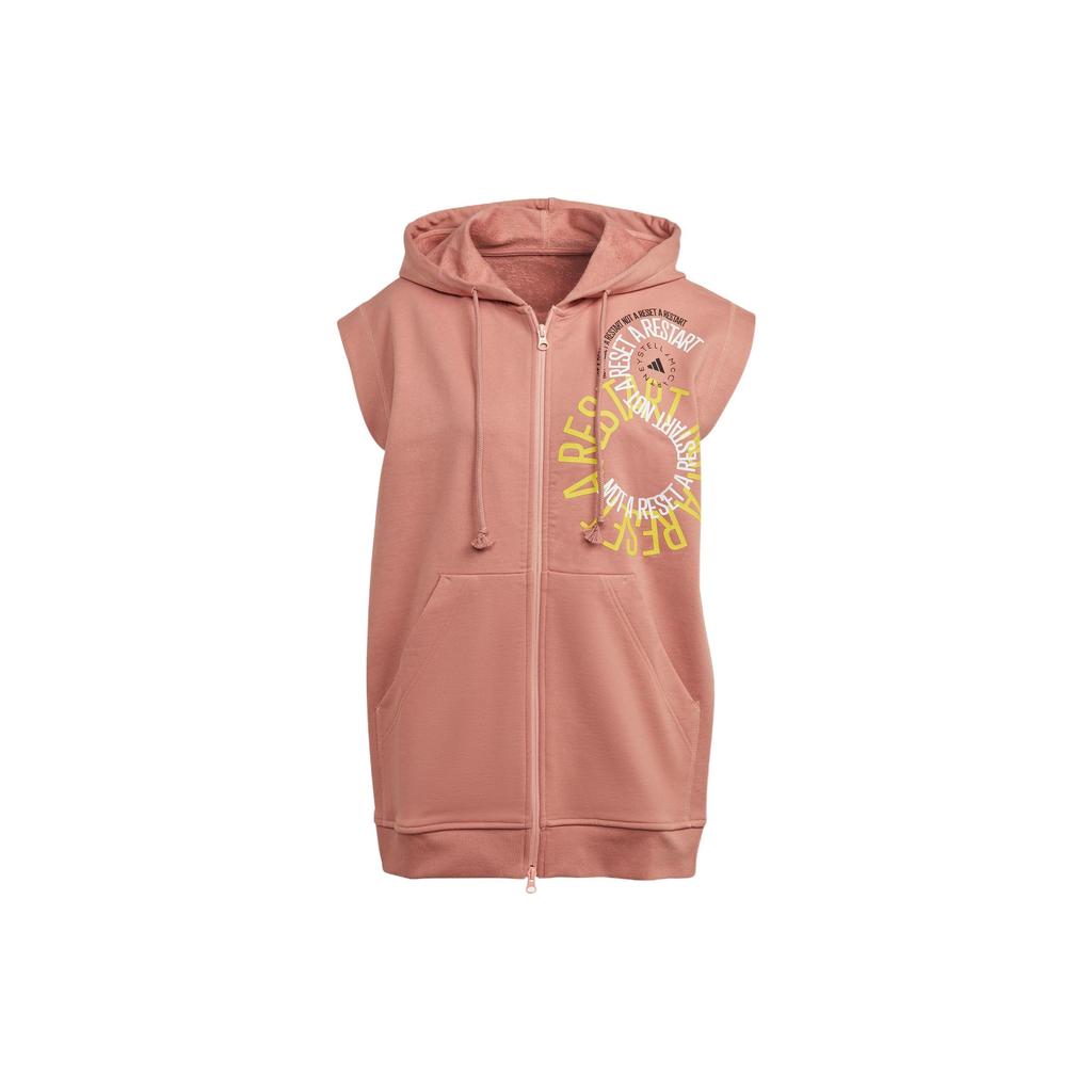 Adidas Logo Print Zip-Up Hoodie With Short Sleeves Unisex Tops Pink IB5903