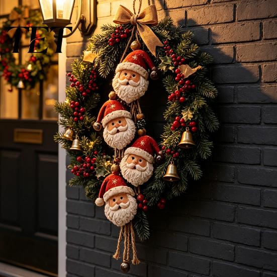 Wooden Santa Claus Ornament Hanging Ornament, Rustic Christmas Tree Decor with Gift for Kids Jute String, Farmhouse Holiday Wall Home Garden Ornaments