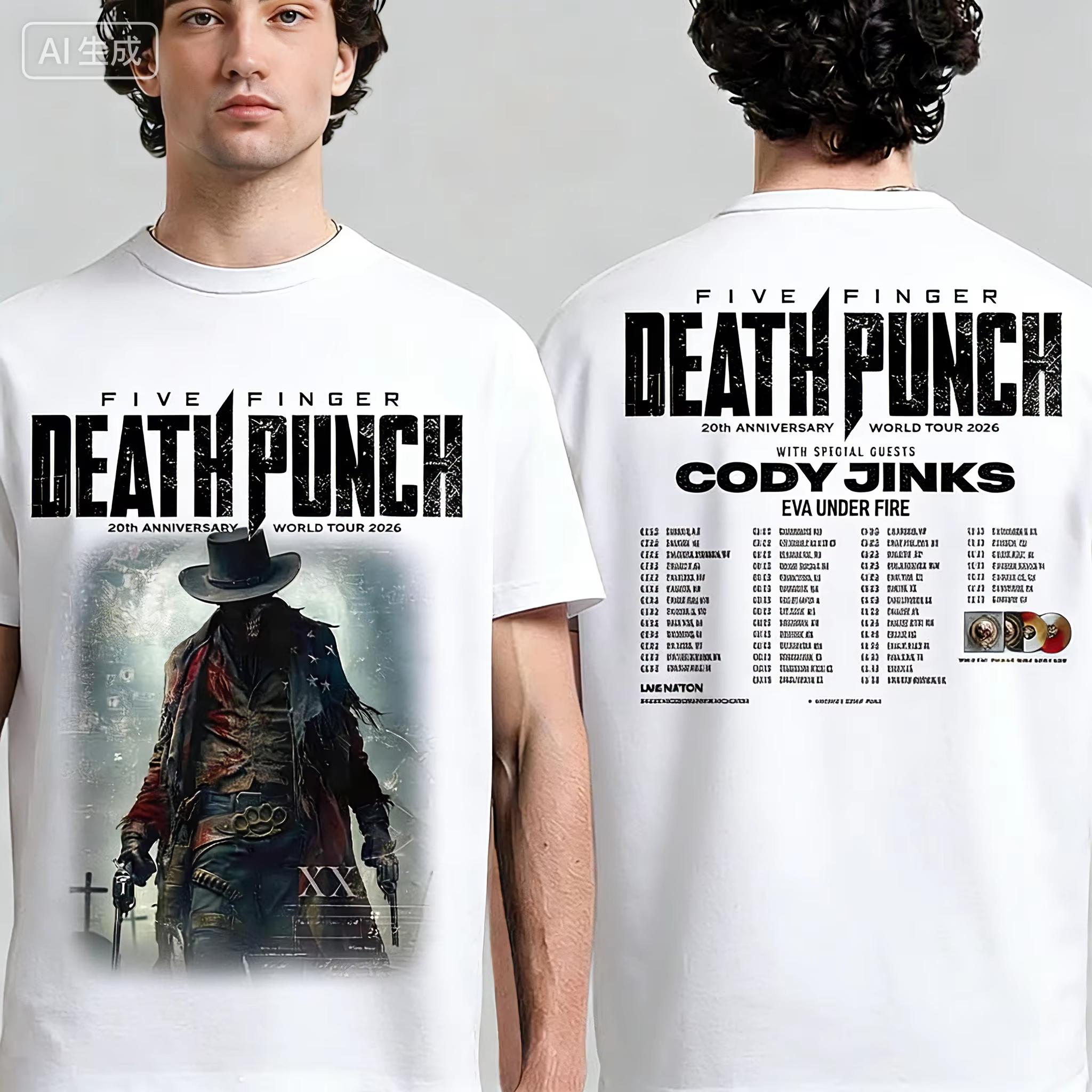 Five Fingers Death Punch 20th Anniversary World Tour 2026 North American Fan Tshirt  Soft Breathable Highquality M