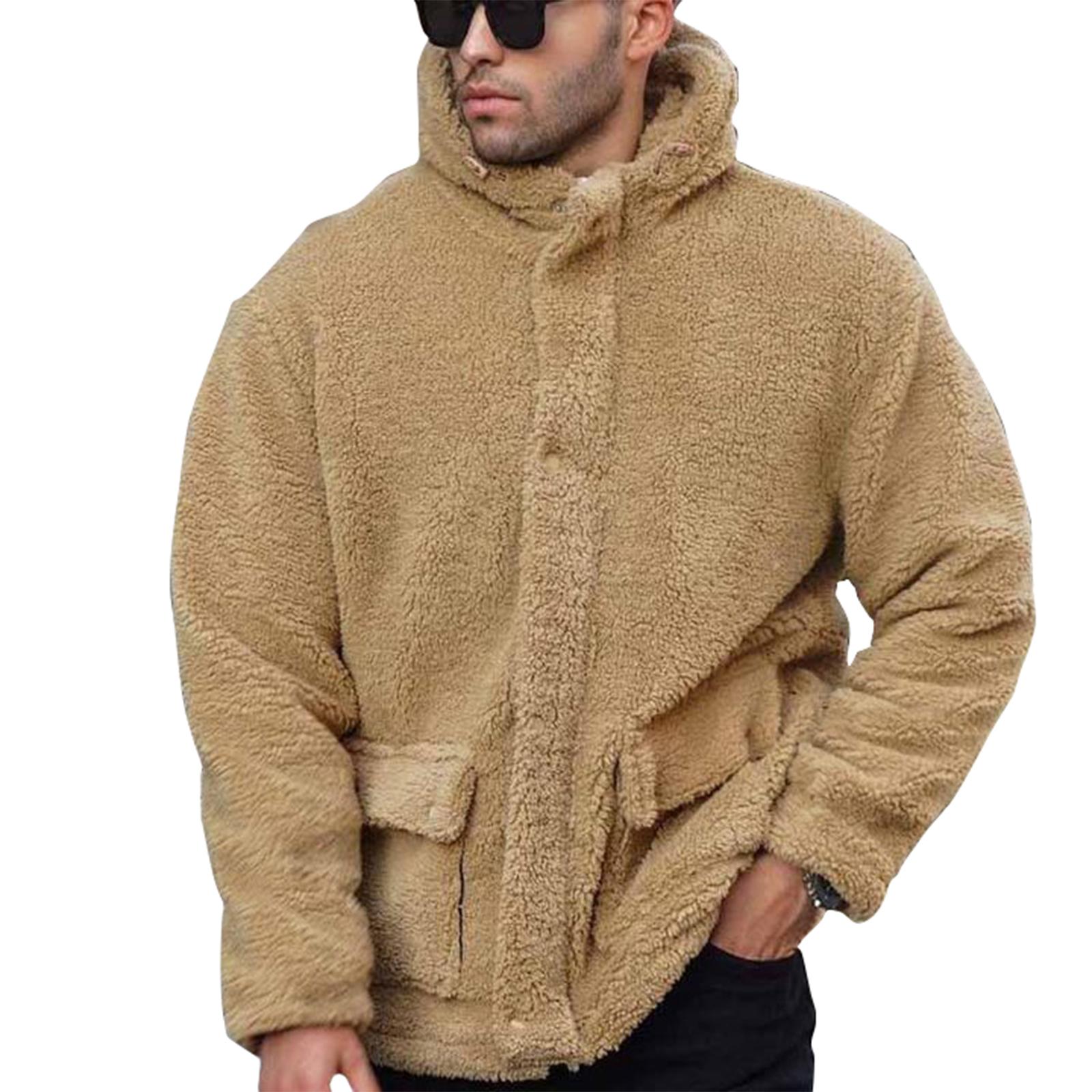 

Мужская повседневная модная флисовая куртка с лацканами, капюшоном и однотонной расцветкой XXL хаки