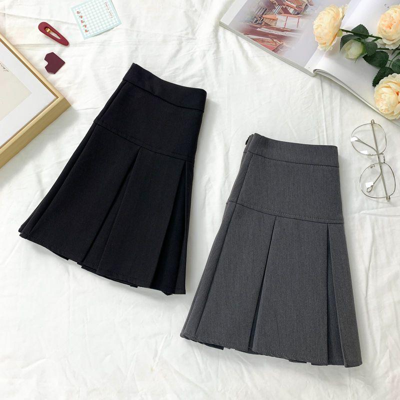 Pleated Skirt Women Spring and Summer Skirt Black Short Skirt High Waist A Umbrella Skirt