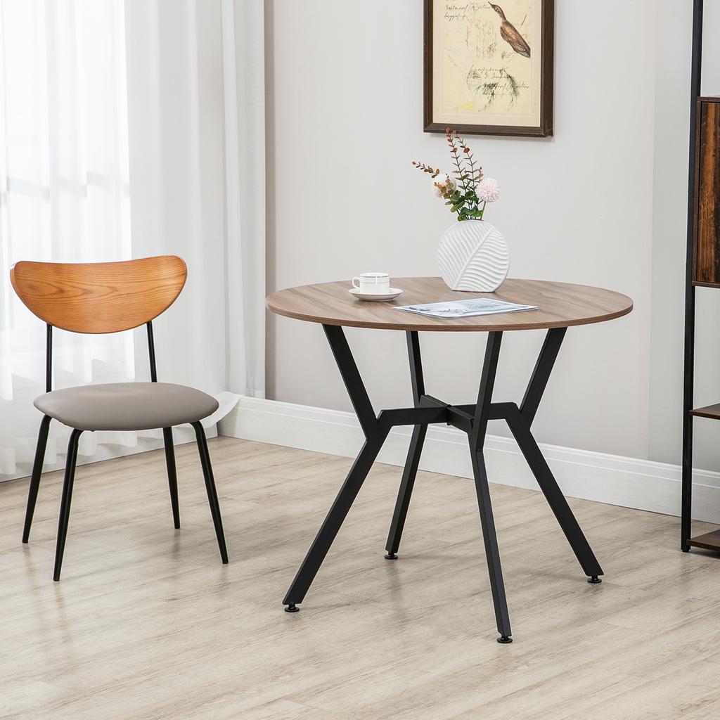 Dining Table, Round Kitchen Table with Black Legs, Anti-slip Foot Pads for Living Room, Dining Room 90 x 76 cm, Brown