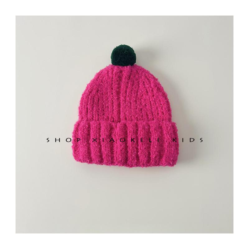 Children's Knitted Hat Autumn and Winter New Cute Fur Ball Baby Warm Ear Protection Hat Boys and Girls Hat